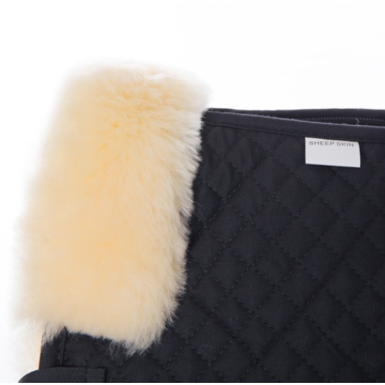 Black Quilt with Nature Sheepskin Half Saddle Pad