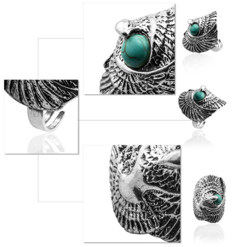 Women's Fashion Silver Zircon Synthetic Turquoise Ring