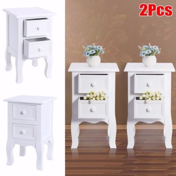 Pair Of White Shabby Chic Bedside Table 2 Drawer Storage Cabinet Nightstand Unit