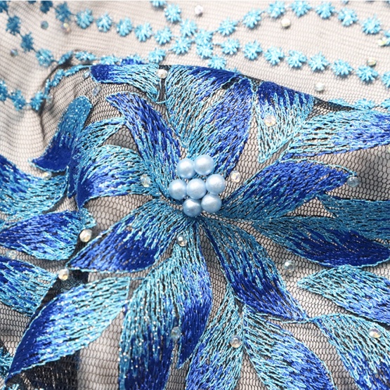 Blue Beaded Pearl lace Dubai Lace Fabric