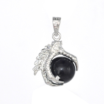 925 Sterling Silver Black Onyx 15MM Sphere Dragon Claw Pendant Jewelry