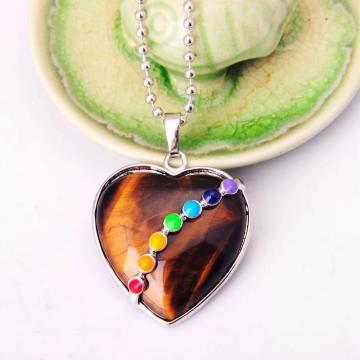 Heart Shape Tiger Eye 7 Chakras Gemstone Necklace
