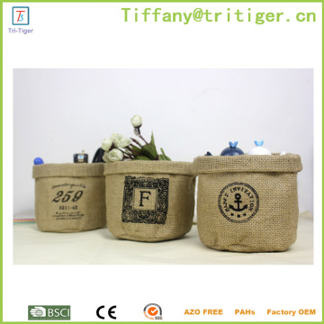 the jute made water proof storage bucket for sundries small storage box