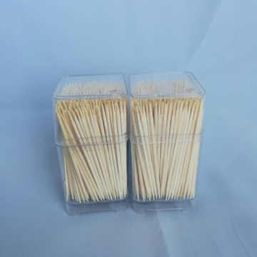 High Quality Hygienic Bamboo Toothpick Clear Square Bottle
