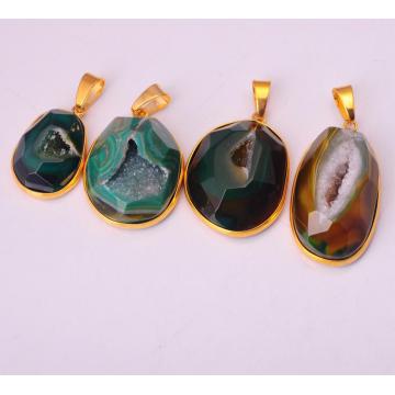 Plated Gold Wrapped Agate Drusy Pendant