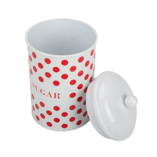 Cream round red dotted canister set