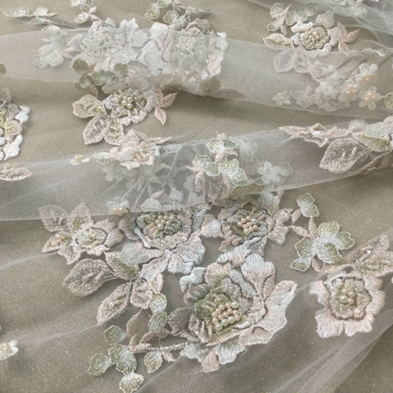 Luxury Beaded Handwork Flower Bridal Fabric
