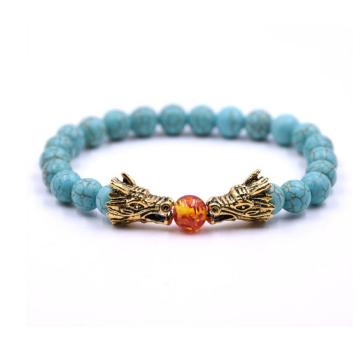 Dragon Head Amber 8MM Beads Turquoise Bracelet
