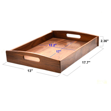 Large Size Wood Serving Tray with Handle, Black Walnut, 17.7 x 13 x 2.4 Inches: Serving Trays