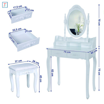 Dressing Table Set White 145 x 75 x 40 cm with mirror and stool 4 drawers with 2 divider