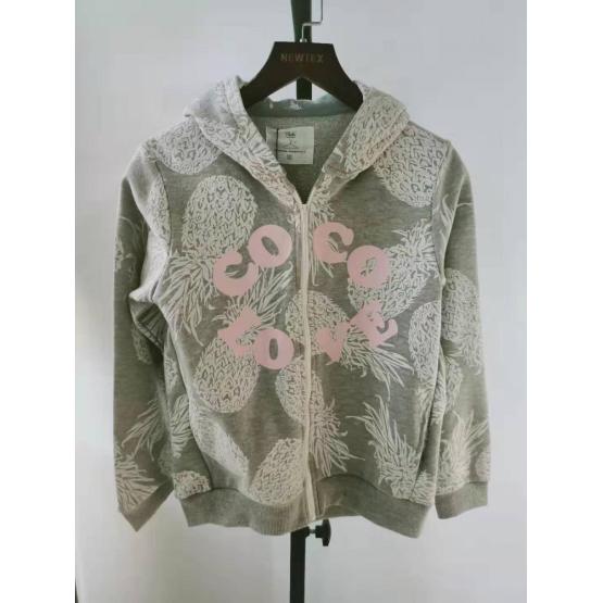 casual printed nylon zip front hooded girls jacket