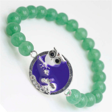 Green Aventurine Gemstone Bracelet with Diamante alloy Sheep Piece