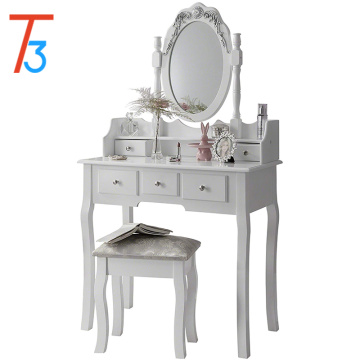Girls Vanity Dressing Table Mirror Stool Set with Organizer
