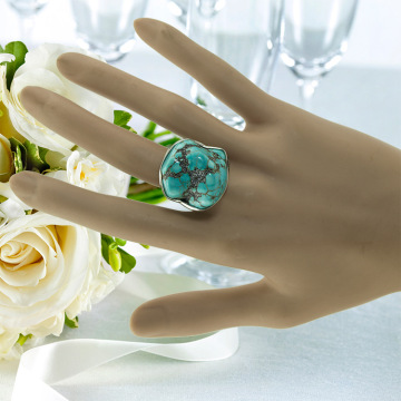 Women's Fashion Silver Zircon Raw Tumble Turquoise Ring
