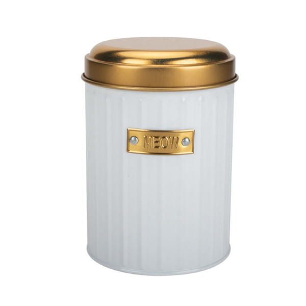 White and golden kitchen canister