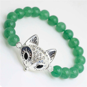 Green Aventurine Gemstone Bracelet with Diamante alloy Lizard Piece
