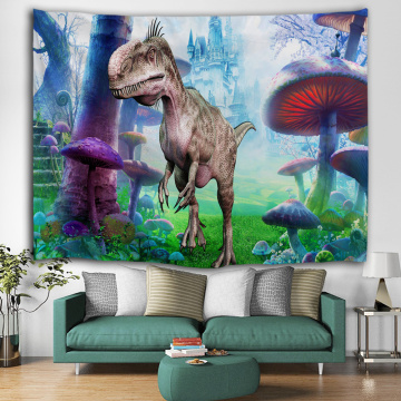 Dinosaur Tapestry Wild Anicient Animals Wall Hanging Tropical Jungle Natural Magic Castle 3D Wall Blanket for Children Bedroom L