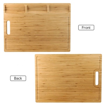 Large Organic Bamboo Cutting Board For Kitchen, With 3 Built-In Compartments And Juice Grooves, Heavy Duty Chopping Board