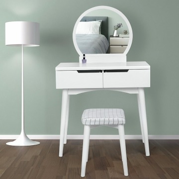 Modern Design Cheap White Simple Wooden Makeup Mirrored Dressing Table With Mirror And Drawers