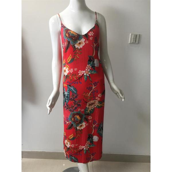 Printed Viscose Dress in Color Red