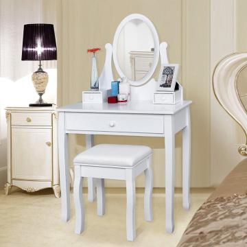 white Dressing Makeup Table Set Professional 137 x 80 x 40 cm with mirror and stool