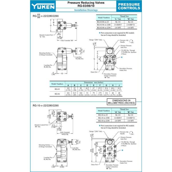 Yuken Series RCT-03/06/10  Hydraulic Pressure Reducing Valve