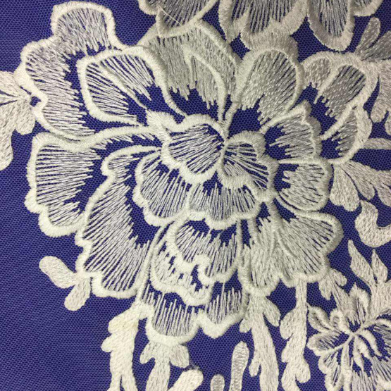 White Flower Embroidered Lace Fabric