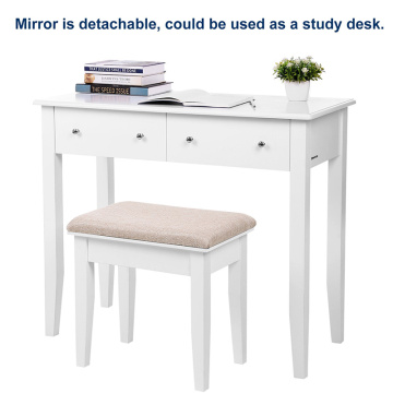 Vanity Table Set with Mirror and 4 Drawers, Wooden Makeup Dressing Table Mirrored Dresser