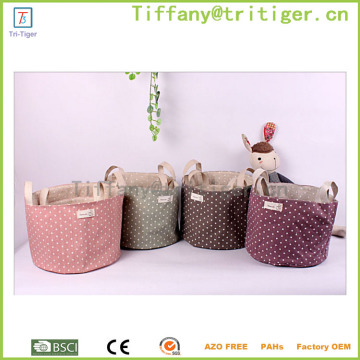 China Factory /cheap Japanese style red green brown white dots cotton storage basket/linen desk organizer
