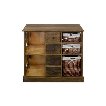 Sideboard Cupboard 4 Drawers 2 Shelves 3 Baskets Wicker Wood Fabric Brown Country Style Kitchen Bedroom