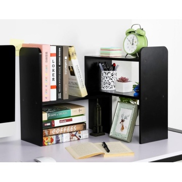 Desktop Bookshelf Adjustable Countertop Bookcase Office Supplies Wood Desk Organizer Accessories Display Rack, Black