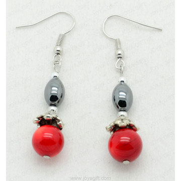 Red Coral Oval Beads hematite earring