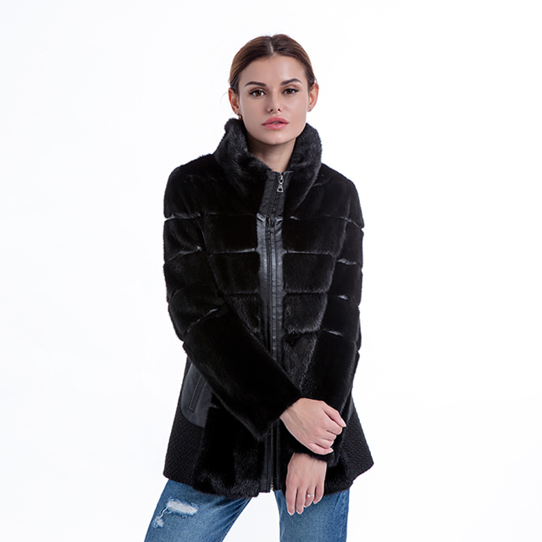 New model black cashmere fur coat