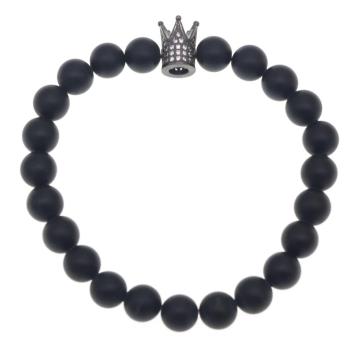 Matted Black Onyx Crown Stretch Bracelet