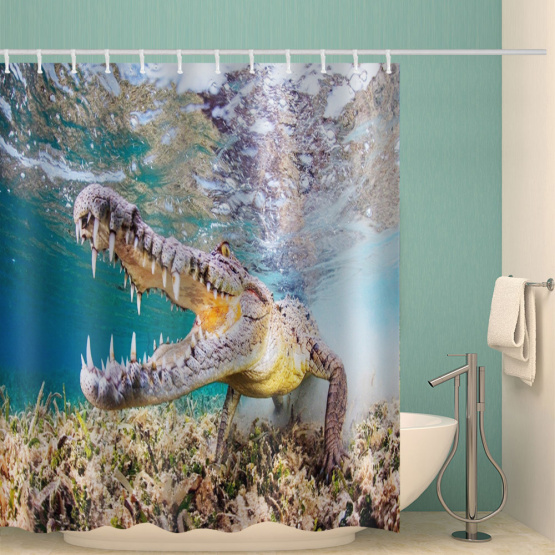 Crocodile Waterproof Shower Curtain Underwater Animal Bathroom Decor