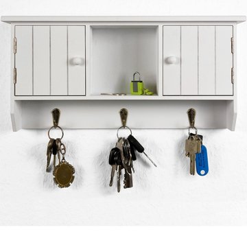 Key Cabinet Organizer Wooden Shelf Storage Wall Mountable Holder Hooks