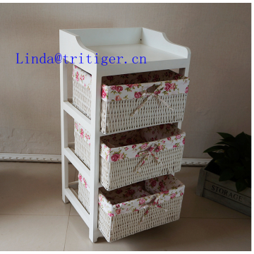 white home funiture solid wood storage cabinet with wicker drawers willow basket