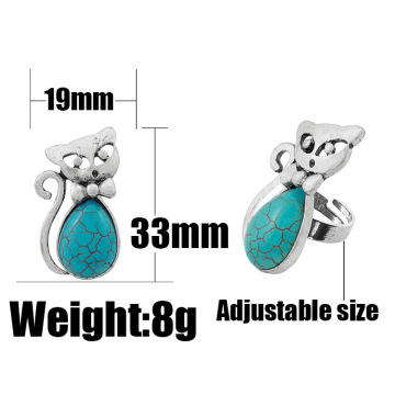 Women's Fashion Cat Zircon Synthetic-Turquoise Ring