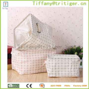 Cloth Storage Cube Basket Bins Cotton Linen Foldable Organizer Containers Handle Beige desk organizer box