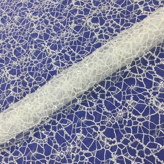 Ivory Tulle Beaded Lace Fabric
