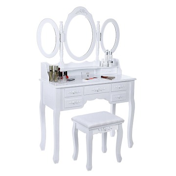 Vanity Set Tri-folding Mirror Make-up Dressing Table