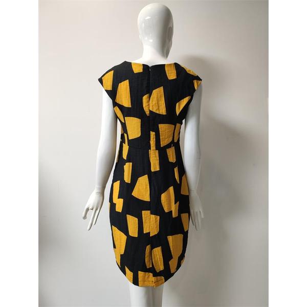 Printed Viscose/Nylon/Linen Sleeveless Dress