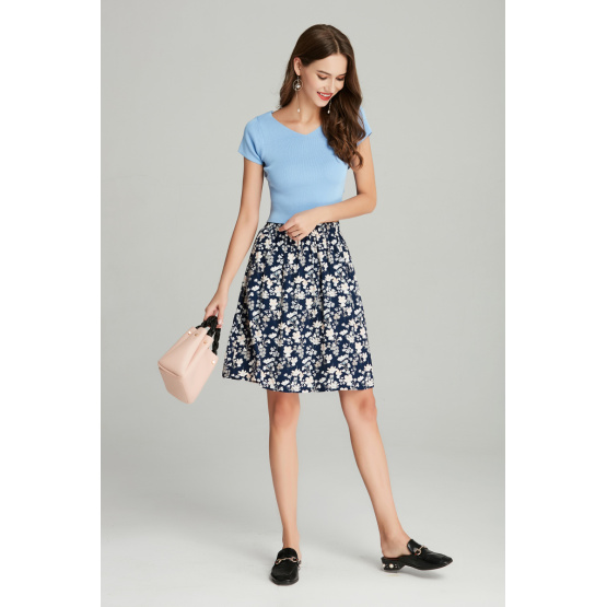 ladies printed viscose mid length casual skirt