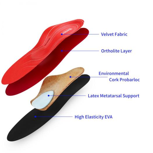 Cork EVA orthotic insoles shoe pad insert