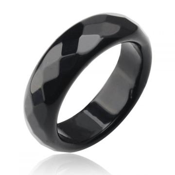 Natural 6MM Black Onyx Agate Gemstone Faceted Rings