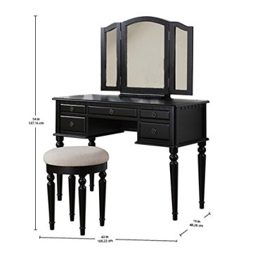 Collection makeup vanity table set with mirror stool black