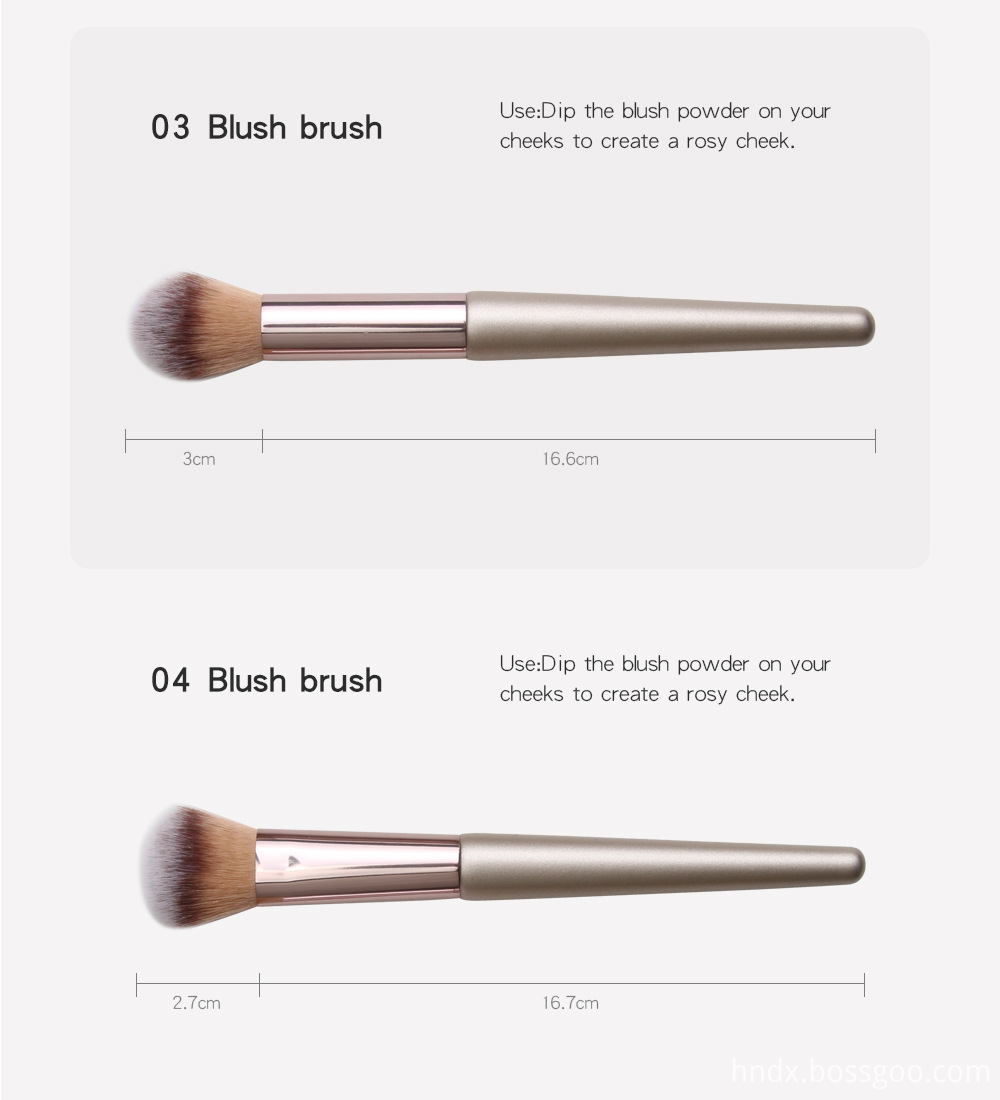 4 Piece Champagne Gold Makeup Brushes set size 2