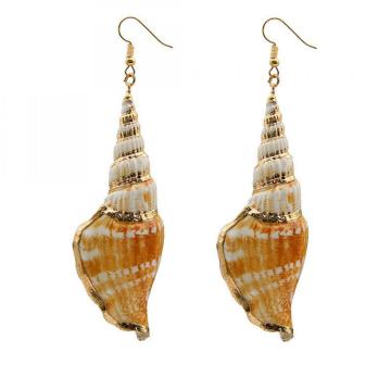 Womens Golden Accent Ocean Seashell Conch Mermaid Sea Witch Drop Dangle Earrings