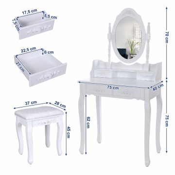 Dressing Table Set ith swivelling mirror and stool, 4 drawers with 2 Dividers