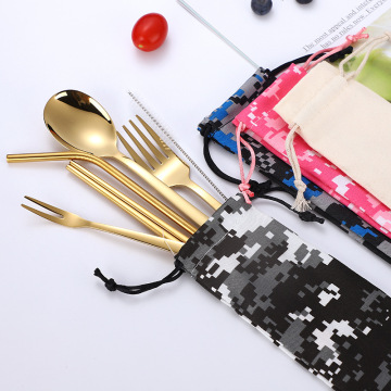 Cloth Bag Package Metal Straw Cutlery Set Flatware